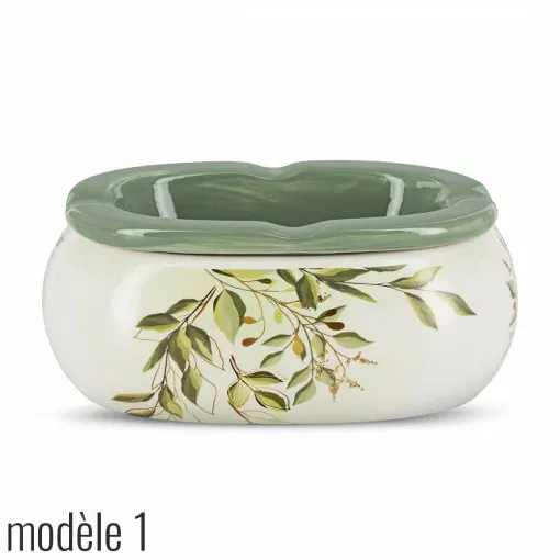 Picture of Oval Ceramic Ashtray White And Green Végétal Model 1 - Smoking