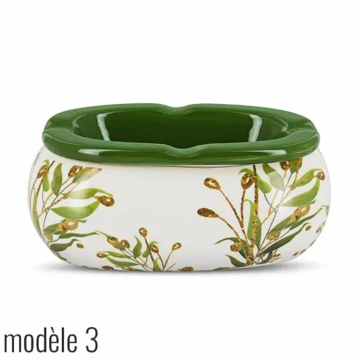 Picture of Oval Ceramic Ashtray White And Green Végétal 3 Model - Smoking