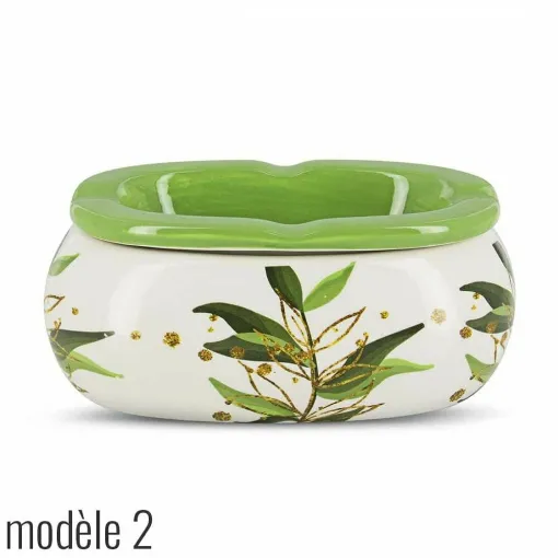 Picture of Oval Ceramic Ashtray White And Green Végétal 2 Model - Smoking