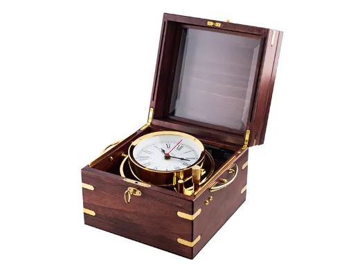 Picture of Traditional gimballed marine chronometer in wooden box - Autonautic Instrumental