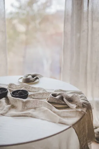 Picture of 65x360cm, Gauze Linen Table Runner in Beige Natural Flax