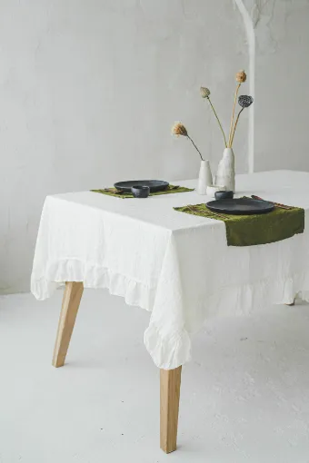 Picture of 160x250 cm, Linen Tablecloth with ruffles