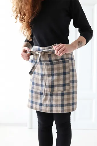 Picture of One size, Linen Half Apron, checks and stripes pattern colors