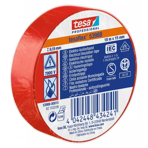 Picture of Red electrician's tape 15mm Length 10m - Tesa