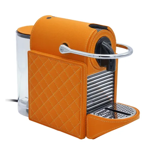 Picture of Collection George Coffee Machine Nespresso Covered In Grained Leather With Diamond Stitching - Col Leather Orange - Gordon & Gaia