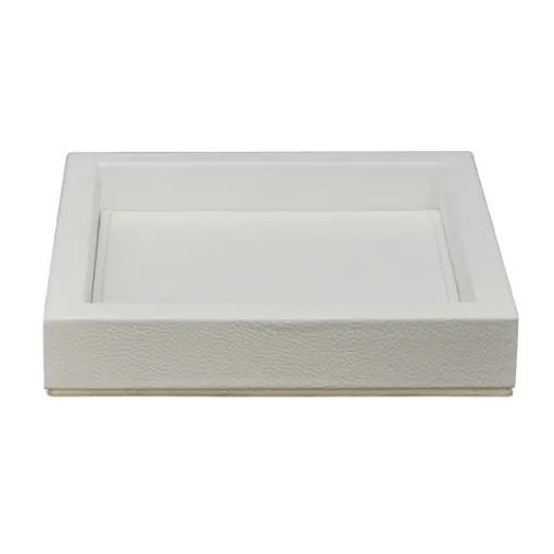 Picture of Collection Colette Square  Rigid Pin Tray Covered In White Grained Leather - Small Size - 18cm x  18cm x  3,5cm - Frame 1.5cm - Weight : 450 Gr - Gordon & Gaia