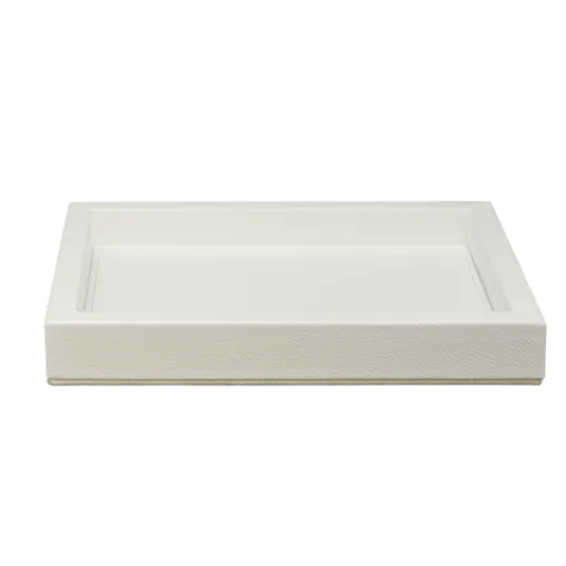 Picture of Collection Colette Rectangular  Rigid Pin Tray Covered In White Grained Leather - Medium Size -   25cm x  20cm x  3,5cm - Frame 1.5cm - Weight : 880 Gr - Gordon & Gaia