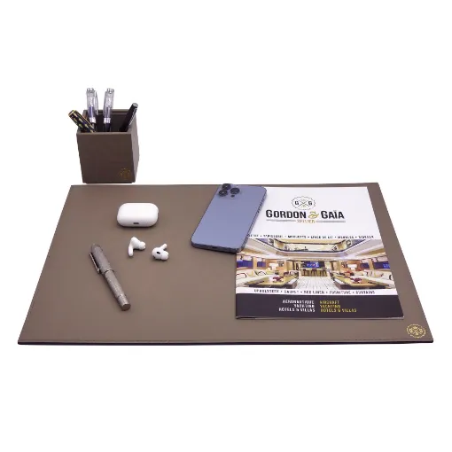 Picture of Collection Armand - Taupe Gray Leather Desk Pad - Size S -   50,0cm x  35,0cm - Weight : 410 Gr - Gordon & Gaia