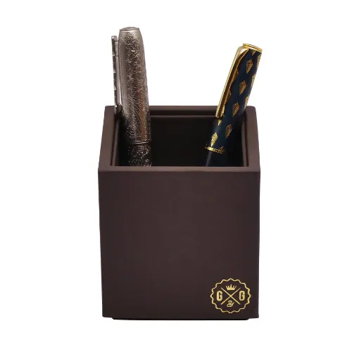 Picture of Collection Armand Dark Chocolate Leather Pencil Holder -   8,50cm x  8,50cm x  9,50cm - Weight : 150 Gr - Gordon & Gaia