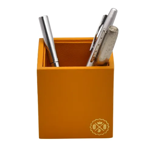 Picture of Collection Armand Orange Leather Pencil Holder -   8,50cm x  8,50cm x  9,50cm - Weight : 150 Gr - Gordon & Gaia