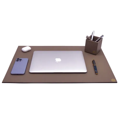 Picture of Collection Armand - Taupe Gray Leather Desk Pad - Size M -   60,0cm x  40,0cm - Weight : 710 Gr - Gordon & Gaia