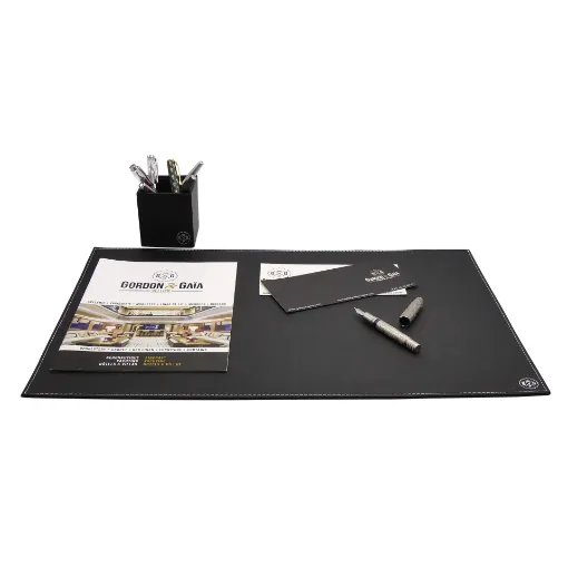 Picture of Collection Armand - Black Ebony Leather Desk Pad - Size M -   60,0cm x  40,0cm - Weight : 710 Gr - Gordon & Gaia