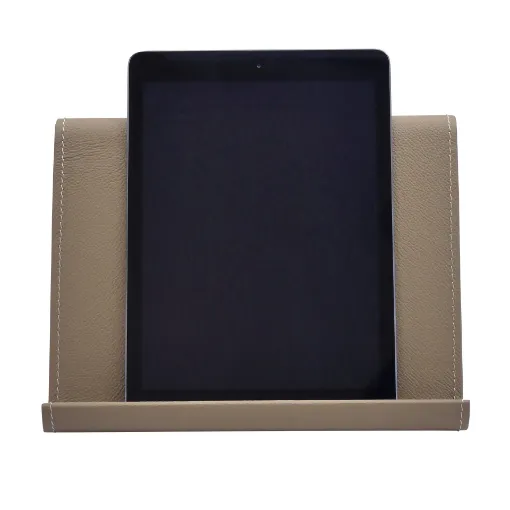 Picture of Collection Eugene Ipad Holder Full Covered In Greige Leather-  26,00cm x  16,00cm x  17,00cm - Weight : 400 Gr - Gordon & Gaia