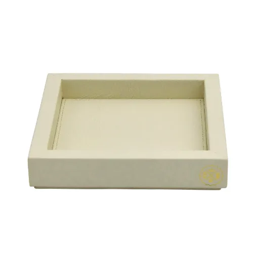 Picture of Collection Colette Square  Rigid Pin Tray Covered In Meringue Grained Leather - Small Size -   18cm x  18cm x  3,5cm - Frame 1.5cm - Weight : 450 Gr - Gordon & Gaia