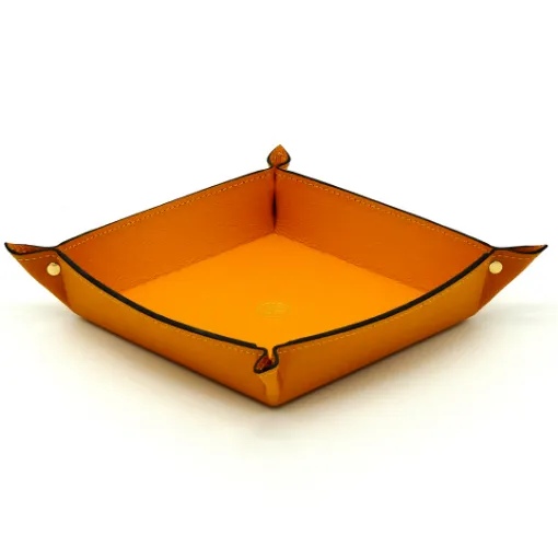 Picture of Collection Arthur - Orange Leather Valet Tray With Eyelets - Size Medium -  18,00cm x  18,00cm x  4,50cm - Weight : 200 Gr - Gordon & Gaia