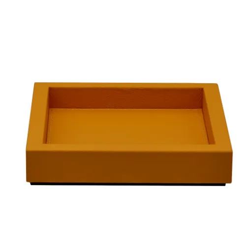 Picture of Collection Colette Square  Rigid Pin Tray Covered In Orange Grained Leather - Small Size -   18cm x  18cm x  3,5cm - Frame 1.5cm - Weight : 450 Gr - Gordon & Gaia