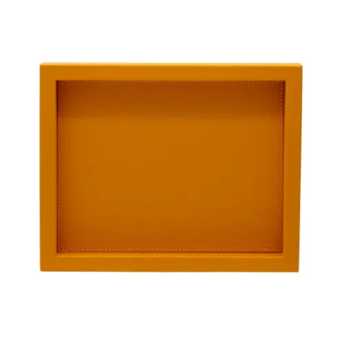 Picture of Collection Colette Rectangular  Rigid Pin Tray Covered In Orange Grained Leather - Small Size -   25cm x  20cm x  3,5cm - Frame 1.5cm - Weight : 700 Gr - Gordon & Gaia