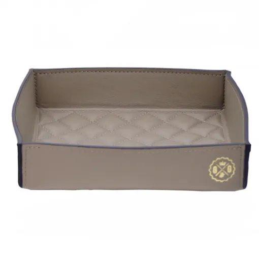 Picture of Collection Hugo Soft Pin Tray In Taupe Gray  Smooth Leather With Diamond Quilting -  18,5cm x  18,5cm x  4,0cm - Weight : 180 Gr - Gordon & Gaia