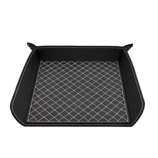 Picture of Collection Armand Black Ebony Leather Letter Tray A4 With Diamond Stitching Interior -   33,0cm x  24,0cm x  5,0cm - Weight : 400 Gr - Gordon & Gaia