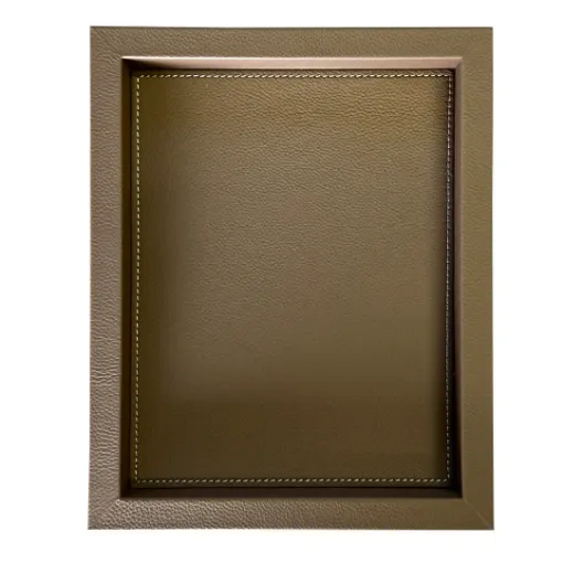 Picture of Collection Colette Rectangular  Rigid Pin Tray Covered In Brown Grained Leather - Small Size -   25cm x  20cm x  3,5cm - Frame 1.5cm - Weight : 700 Gr - Gordon & Gaia