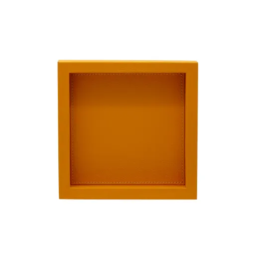 Picture of Collection Colette Square  Rigid Pin Tray Covered In Orange Grained Leather - Medium Size -   25cm x  25cm x  3,5cm - Frame 1.5cm - Weight : 770 Gr - Gordon & Gaia