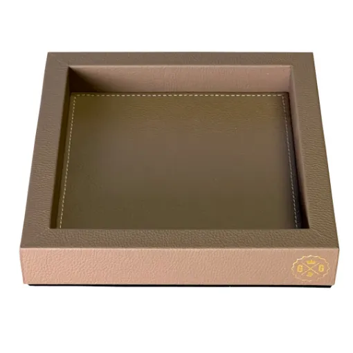 Picture of Collection Colette Square  Rigid Pin Tray Covered In Brown Grained Leather - Small Size -   18cm x  18cm x  3,5cm - Frame 1.5cm - Weight : 450 Gr - Gordon & Gaia