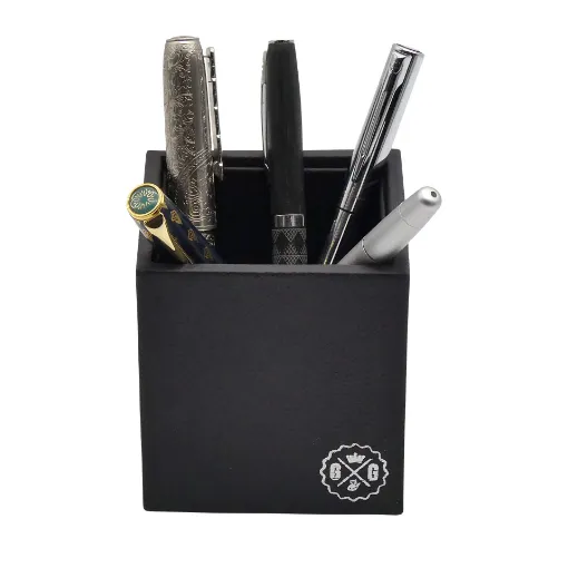 Picture of Collection Armand Black Ebony Leather Pencil Holder -   8,50cm x  8,50cm x  9,50cm - Weight : 150 Gr - Gordon & Gaia