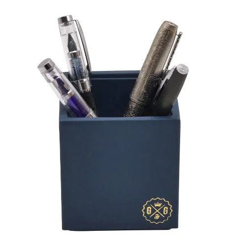 Picture of Collection Armand Blue Leather Pencil Holder -   8,50cm x  8,50cm x  9,50cm - Weight : 150 Gr - Gordon & Gaia