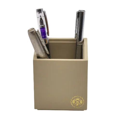 Picture of Collection Armand Beige Leather Pencil Holder -   8,50cm x  8,50cm x  9,50cm - Weight : 150 Gr - Gordon & Gaia