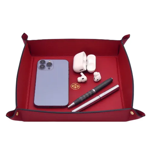 Picture of Collection Arthur - Rubis Leather Valet Tray With Eyelets - Size Large -  22,00cm x  22,00cm x  4,50cm - Weight : 260 Gr - Gordon & Gaia