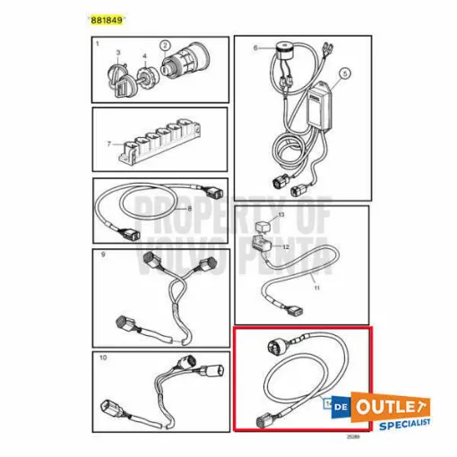 Picture of Volvo Penta EVC wiring connection cable - 881849