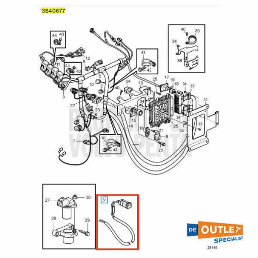 Picture of Volvo Penta fire extinguisher connection cable - 3840677