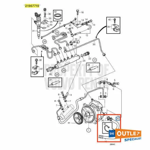 Picture of Volvo Penta fixed fuel return connection hose - 21967719