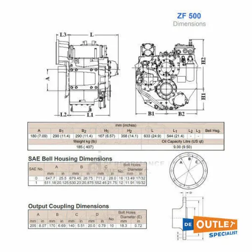 Picture of New ZF Marine ZF500 ratio 1 : 1.125 marine gearbox transmission - 3216002103