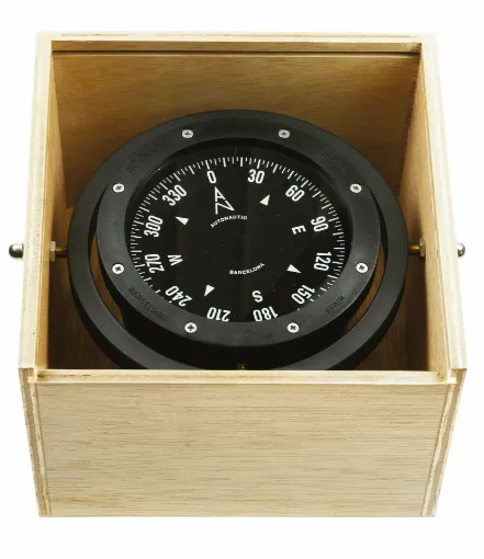 Picture of Gimballed compass in wooden box - 100mm - Autonautic Instrumental