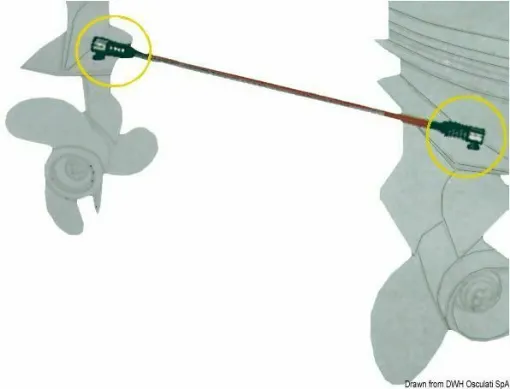 Picture of For stainless steel feet with spherical end joints, useful for connecting a main engine with an auxiliary engine. It allows you to steer the auxiliary engine with the boat's steering system. The bar is adjustable for distances from 45 to 60 cm, and can be removed in a few seconds where necessary thanks to the ball joints with spring lock.