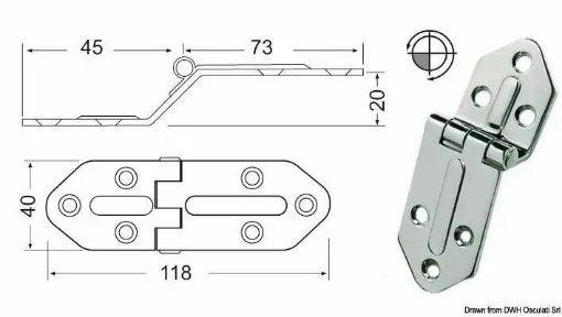 Picture of Stainless steel protruding hinge 118x40 mm - 38.445.05