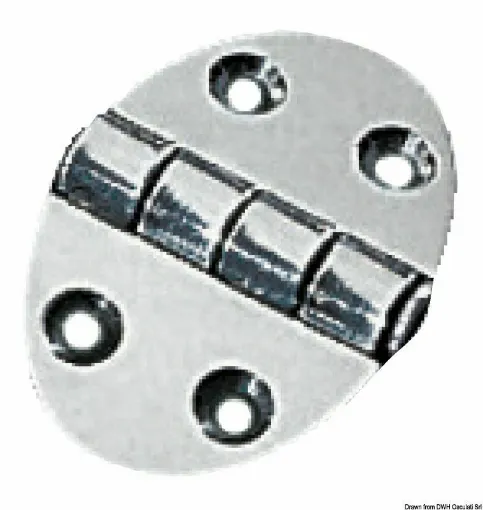 Picture of Mirror polished stainless steel hinges Oval Type Series. Semi-recessed central axis, 270Â° opening.