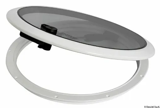 Picture of White painted aluminum with epoxy resins, hinged opening, high resistance acrylic lens. CE certification.