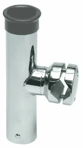 Picture of 360Â° adjustable both horizontally and vertically. It has the particularity of being adjustable through a screw that passes through the rod holder tube, so it is not necessary to unscrew the clamp for adjustment. Made of microcast and polished AISI 316 stainless steel + santoprene bushing.