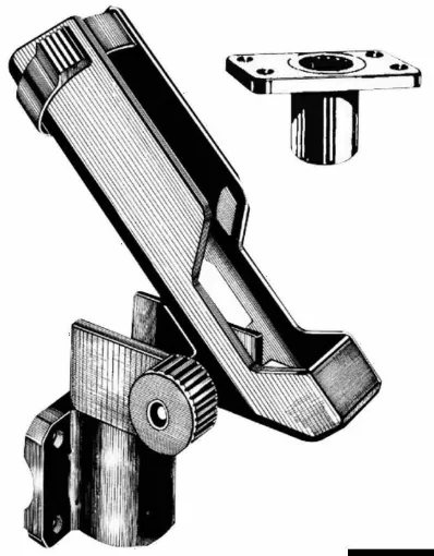 Picture of In nylon. It can rotate and be locked for 360Â° horizontally and for 140Â° vertically from the horizontal. The rod remains locked in place through the reel in the appropriate notch on the rod holder. Equipped with an upper ring to lock the rod. The entire rod holder can be detached from the wall mount by bayonet.