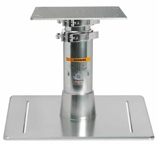 Picture of Made of mirror polished and anodized aluminum. Stainless steel fixing collars make the leg very stable and robust. Complete with gas spring for ascent. No need to drill the floor for descent. Tri-telescopic. Polished and anodized aluminum base with grooves for possible fixing and sliding on the floor.