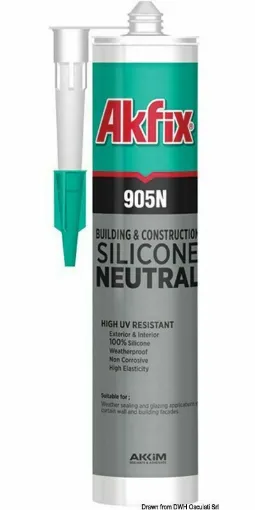 Picture of High-performance neutral silicone. Excellent sealant with good adhesive power for various surfaces. Non-corrosive and odorless. APPLICATION: general sealing for both interior and exterior. PROPERTIES: 100% silicone. - Marine Silicone Akfix 905N transparent 310 ml - 65.417.03 - Akfix