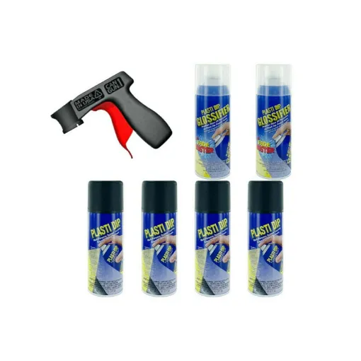 Picture of Plasti Dip pack - 4 black spray paints - 2 gloss spray paint finishes - one universal handle