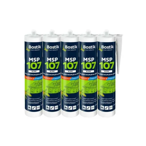 Picture of Bostik sealant MSP 107 white polymer bonding and sealing, damp substrates x5