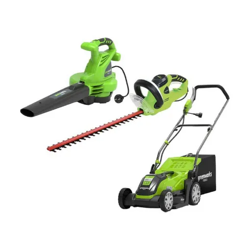 Picture of Pack GREENWORKS Electric mower 35 cm 1000W GLM1035 - Electric blower 2800W GBV2800 - Electric hedge trimmer 56 cm 500W G