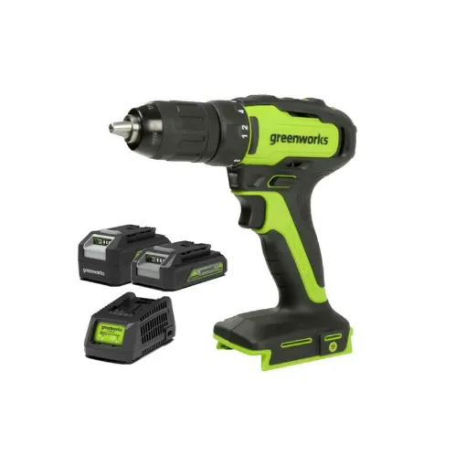 Picture of GREENWORKS 24V Brushless drill - 1 battery 4.0 - 1 battery 2.0 Ah - 1 charger - GD24DD35