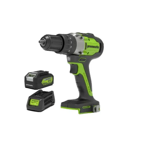 Picture of GREENWORKS 24V Brushless hammer drill - 1 battery 4.0 Ah - 1 charger - GD24DD60