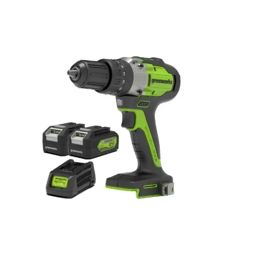 Picture of GREENWORKS 24V Brushless hammer drill - 2 batteries 4.0 Ah - 1 charger - GD24DD60