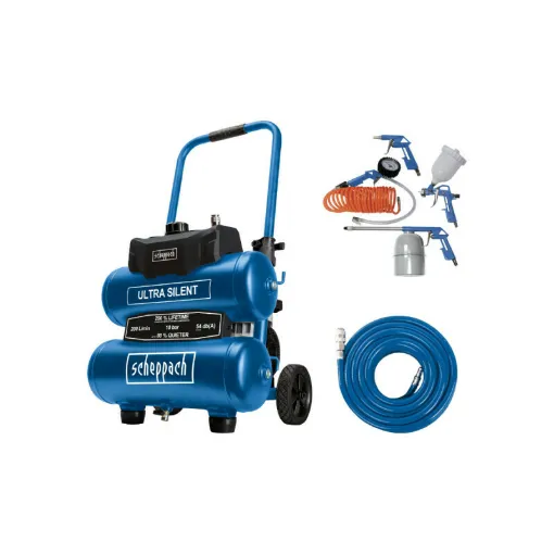 Picture of SCHEPPACH Super Silent Compressor Pack - 2 x 10L - 750W - HC20Si-Twin - 15m hose - 5 accessories kit